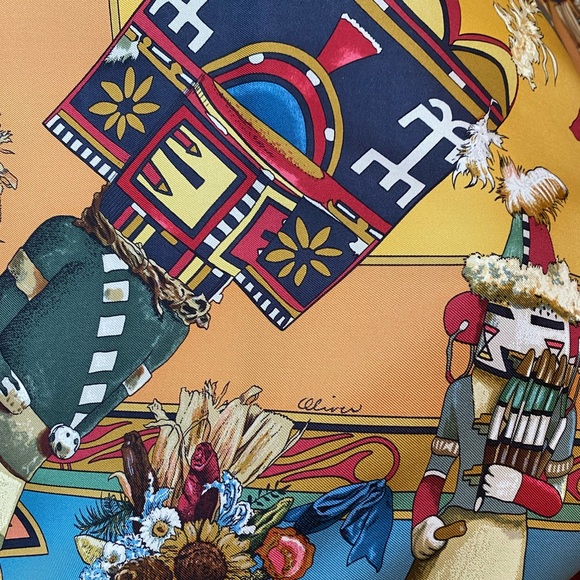 RARE COLLECTOR'S Hermes Kermit Oliver Kachinas Silk Scarf - Picture 6 of 11